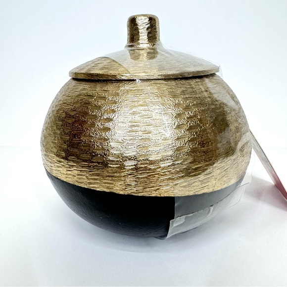 Jewel Of Mumbai World Traveler Collection Decorative Lidded Pot Gold & Black New - Picture 3 of 12